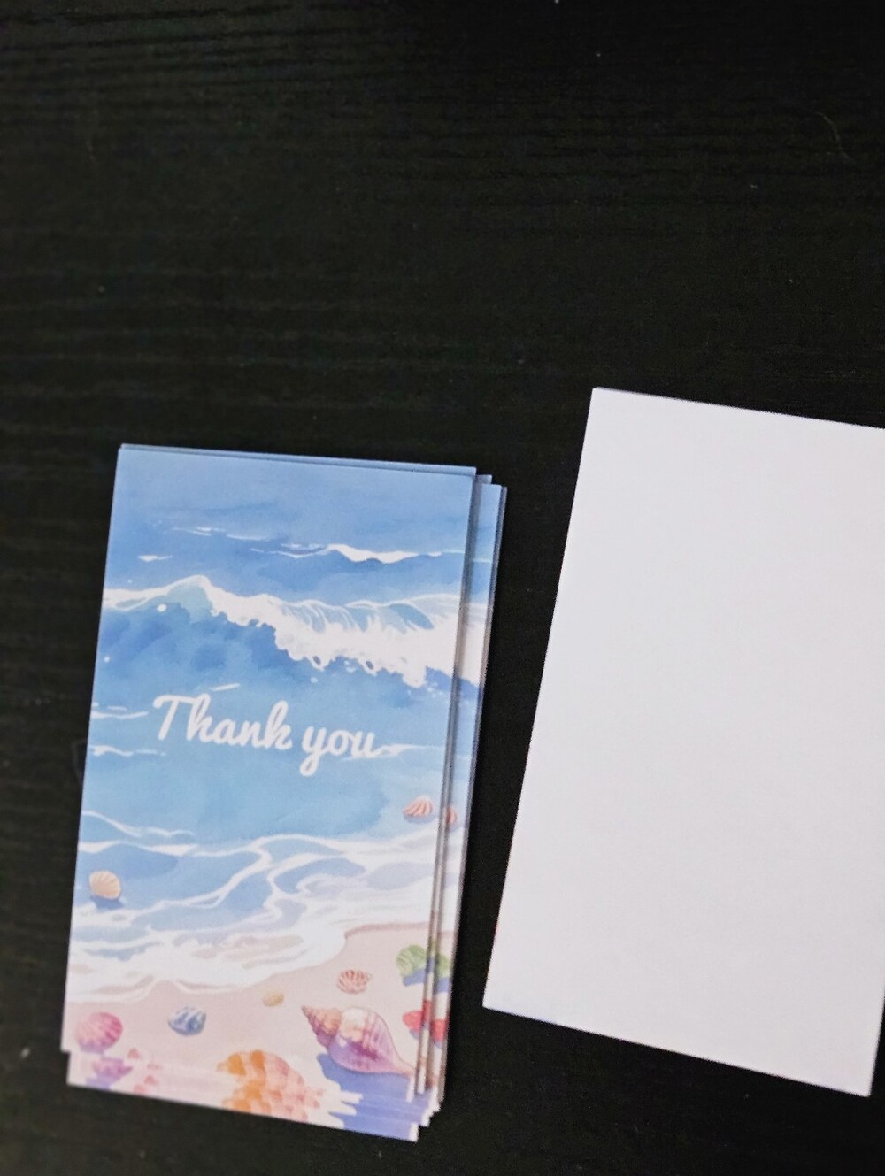 Beach Wave Thank You Cards - Blue & Pastel Seashell Design